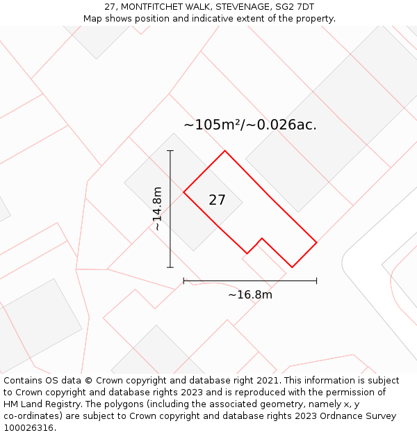 27, MONTFITCHET WALK, STEVENAGE, SG2 7DT: Plot and title map