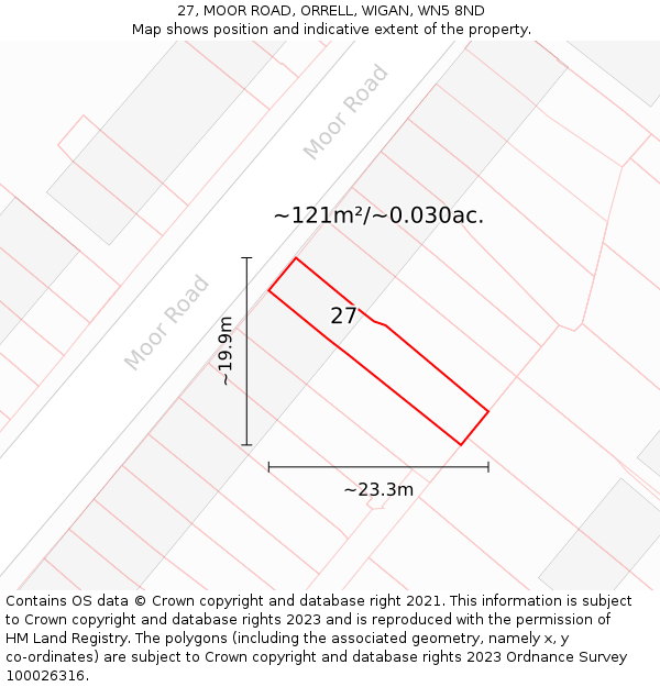 27, MOOR ROAD, ORRELL, WIGAN, WN5 8ND: Plot and title map