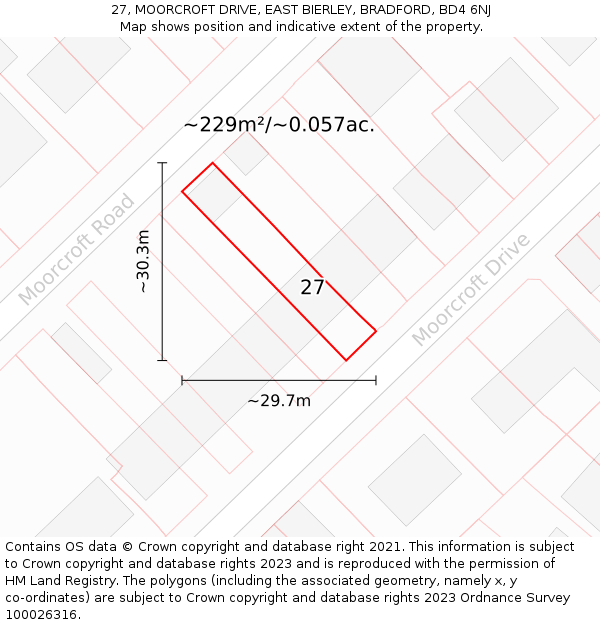 27, MOORCROFT DRIVE, EAST BIERLEY, BRADFORD, BD4 6NJ: Plot and title map