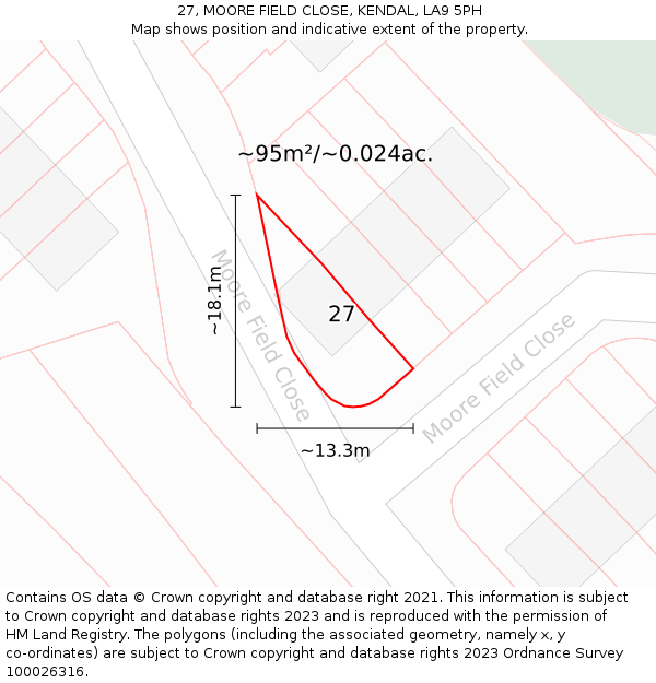 27, MOORE FIELD CLOSE, KENDAL, LA9 5PH: Plot and title map