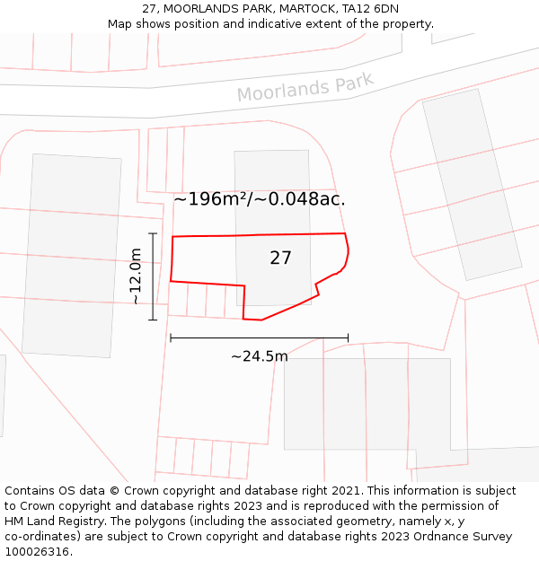 27, MOORLANDS PARK, MARTOCK, TA12 6DN: Plot and title map