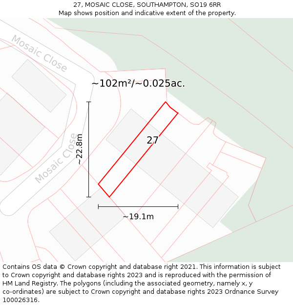 27, MOSAIC CLOSE, SOUTHAMPTON, SO19 6RR: Plot and title map