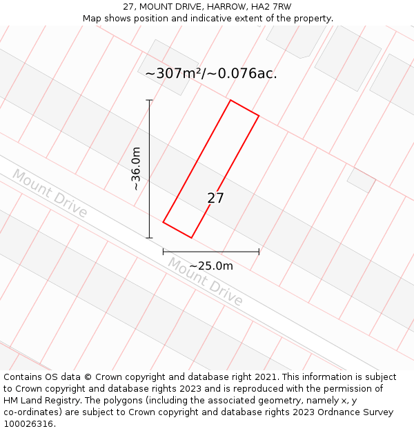 27, MOUNT DRIVE, HARROW, HA2 7RW: Plot and title map