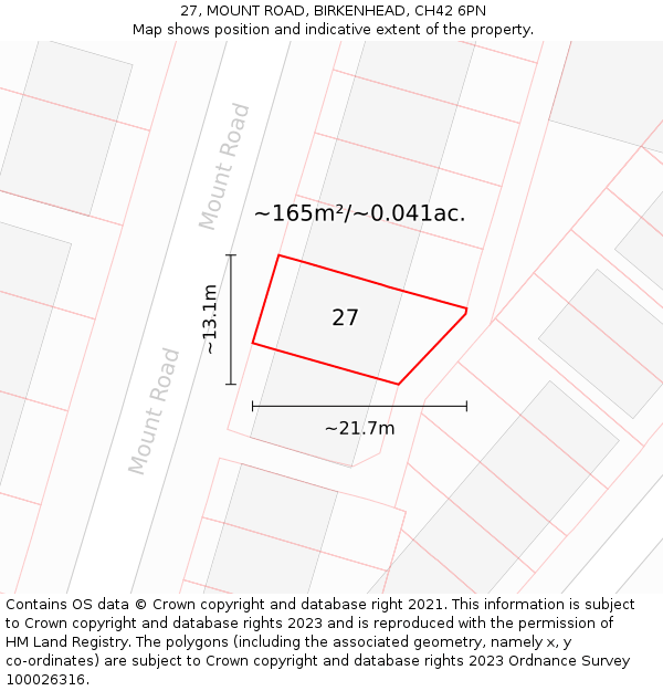 27, MOUNT ROAD, BIRKENHEAD, CH42 6PN: Plot and title map