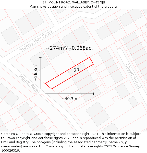 27, MOUNT ROAD, WALLASEY, CH45 5JB: Plot and title map