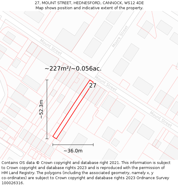 27, MOUNT STREET, HEDNESFORD, CANNOCK, WS12 4DE: Plot and title map
