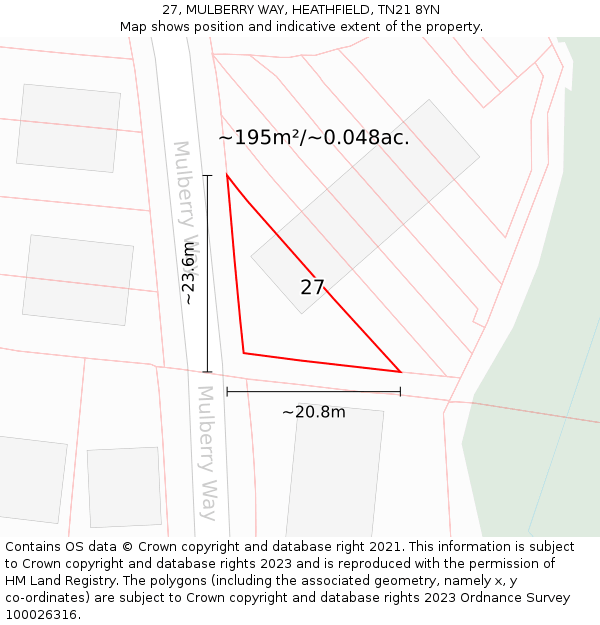 27, MULBERRY WAY, HEATHFIELD, TN21 8YN: Plot and title map