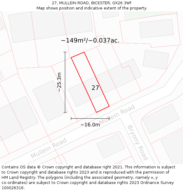27, MULLEIN ROAD, BICESTER, OX26 3WF: Plot and title map