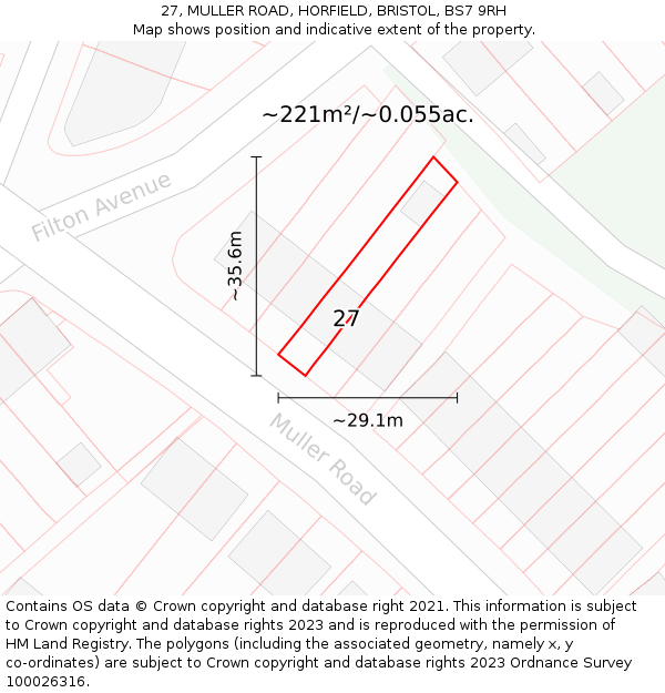 27, MULLER ROAD, HORFIELD, BRISTOL, BS7 9RH: Plot and title map