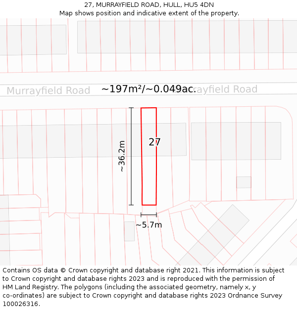 27, MURRAYFIELD ROAD, HULL, HU5 4DN: Plot and title map