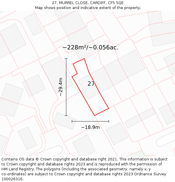 27, MURREL CLOSE, CARDIFF, CF5 5QE: Plot and title map