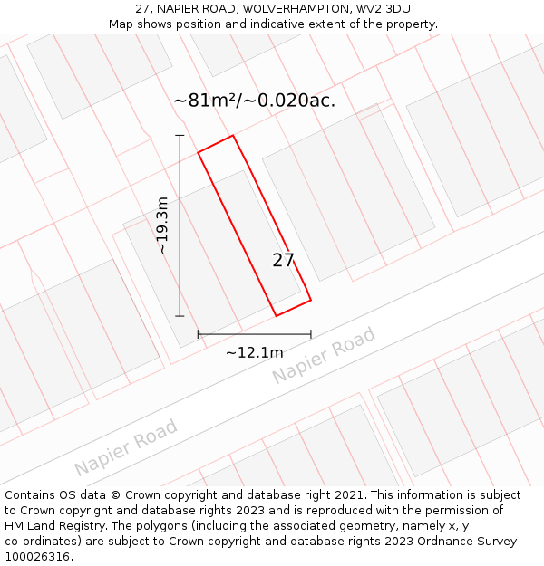 27, NAPIER ROAD, WOLVERHAMPTON, WV2 3DU: Plot and title map