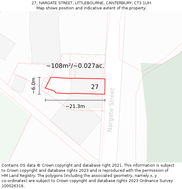 27, NARGATE STREET, LITTLEBOURNE, CANTERBURY, CT3 1UH: Plot and title map