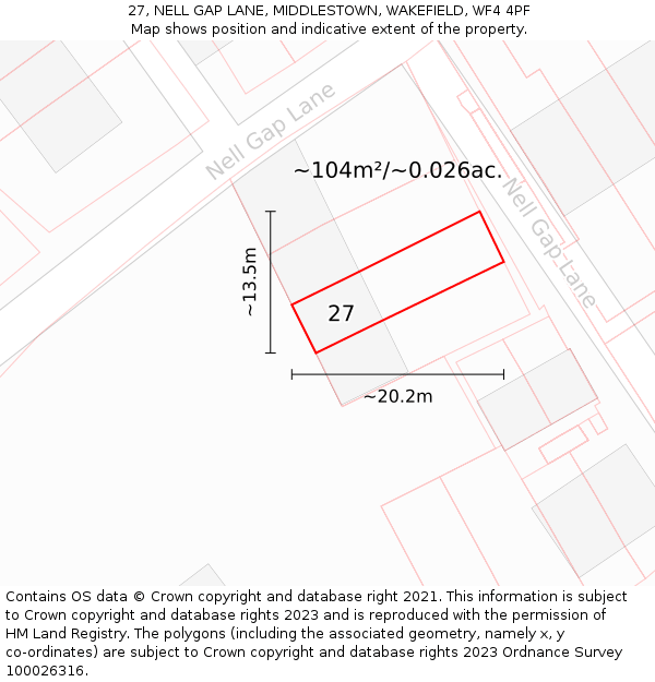 27, NELL GAP LANE, MIDDLESTOWN, WAKEFIELD, WF4 4PF: Plot and title map