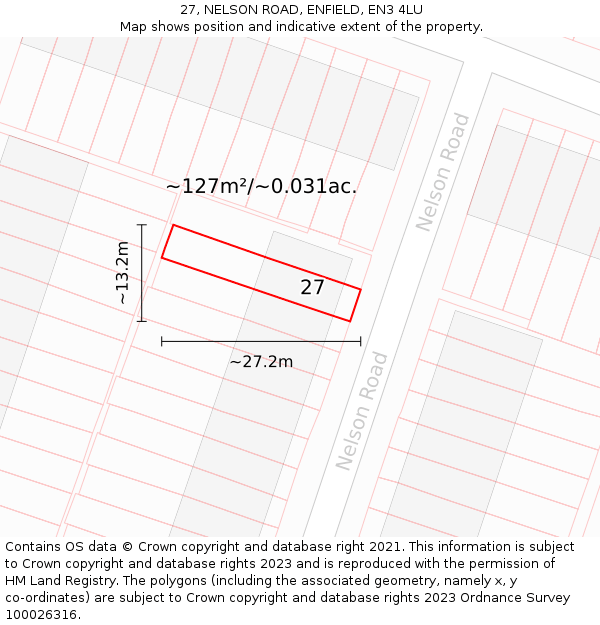 27, NELSON ROAD, ENFIELD, EN3 4LU: Plot and title map