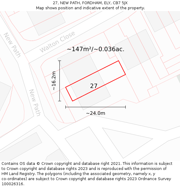 27, NEW PATH, FORDHAM, ELY, CB7 5JX: Plot and title map