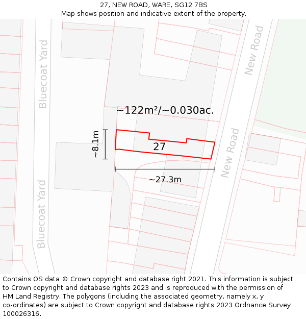27, NEW ROAD, WARE, SG12 7BS: Plot and title map