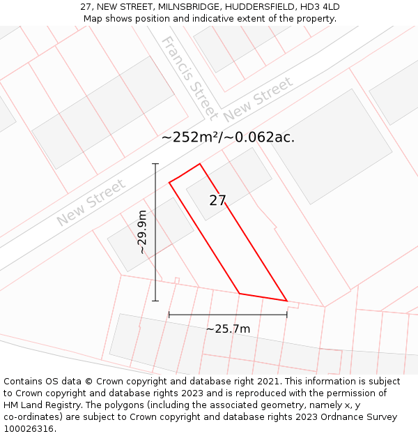 27, NEW STREET, MILNSBRIDGE, HUDDERSFIELD, HD3 4LD: Plot and title map