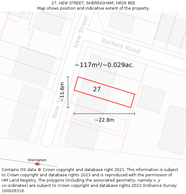 27, NEW STREET, SHERINGHAM, NR26 8EE: Plot and title map