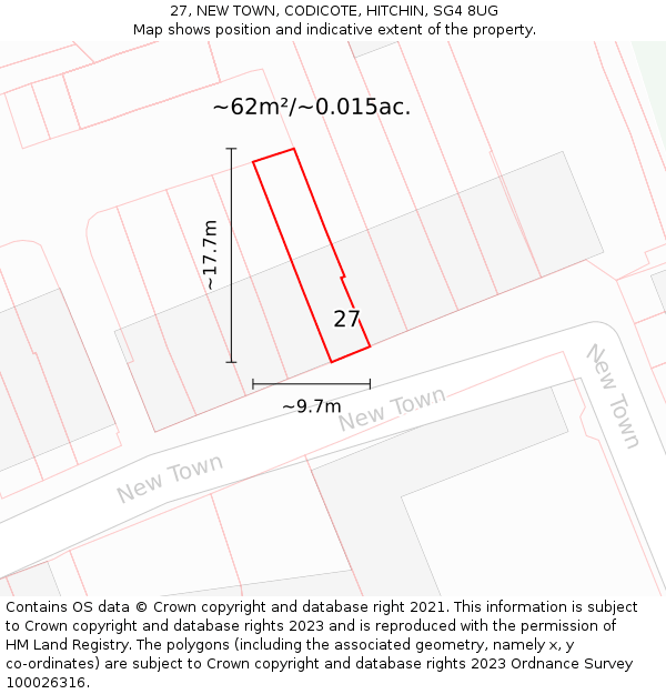 27, NEW TOWN, CODICOTE, HITCHIN, SG4 8UG: Plot and title map