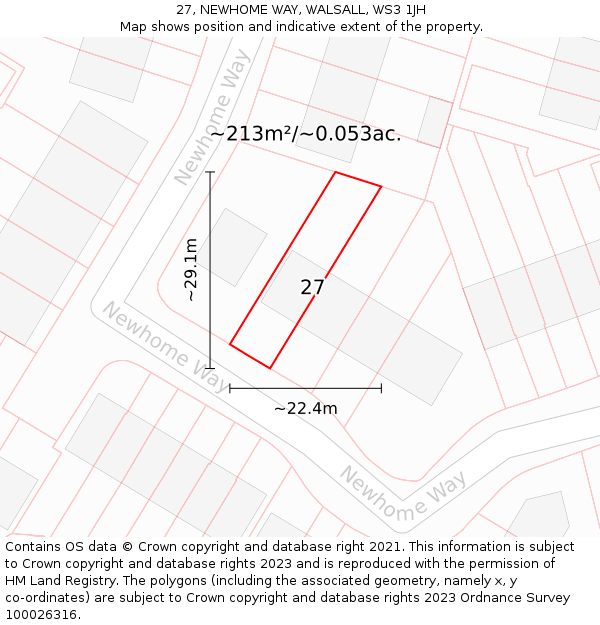 27, NEWHOME WAY, WALSALL, WS3 1JH: Plot and title map