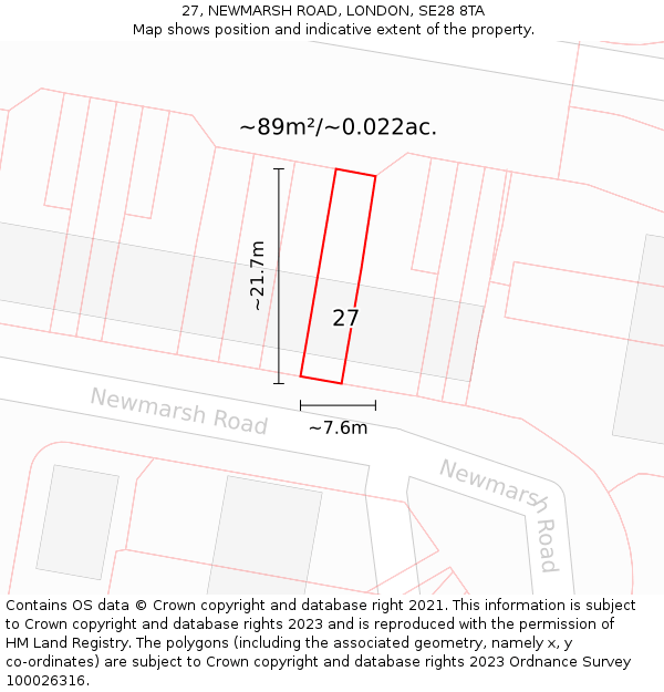 27, NEWMARSH ROAD, LONDON, SE28 8TA: Plot and title map