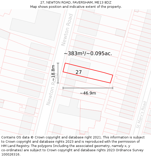 27, NEWTON ROAD, FAVERSHAM, ME13 8DZ: Plot and title map