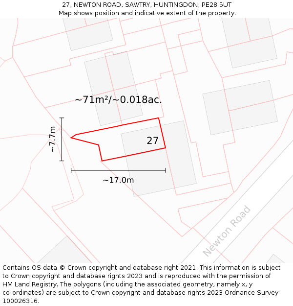 27, NEWTON ROAD, SAWTRY, HUNTINGDON, PE28 5UT: Plot and title map