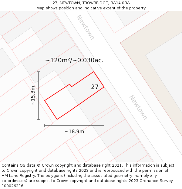 27, NEWTOWN, TROWBRIDGE, BA14 0BA: Plot and title map