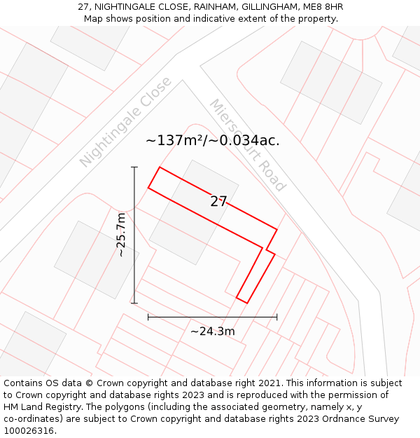27, NIGHTINGALE CLOSE, RAINHAM, GILLINGHAM, ME8 8HR: Plot and title map