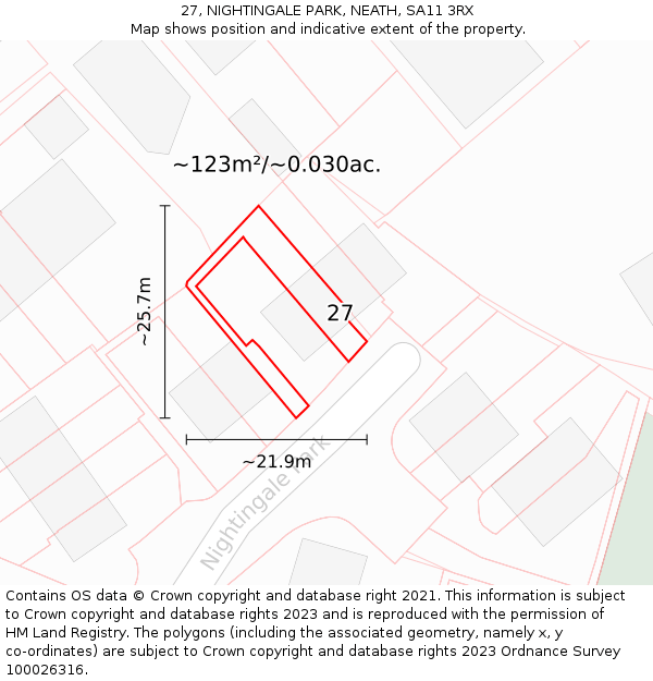 27, NIGHTINGALE PARK, NEATH, SA11 3RX: Plot and title map