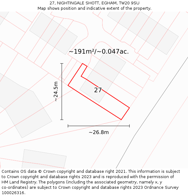 27, NIGHTINGALE SHOTT, EGHAM, TW20 9SU: Plot and title map
