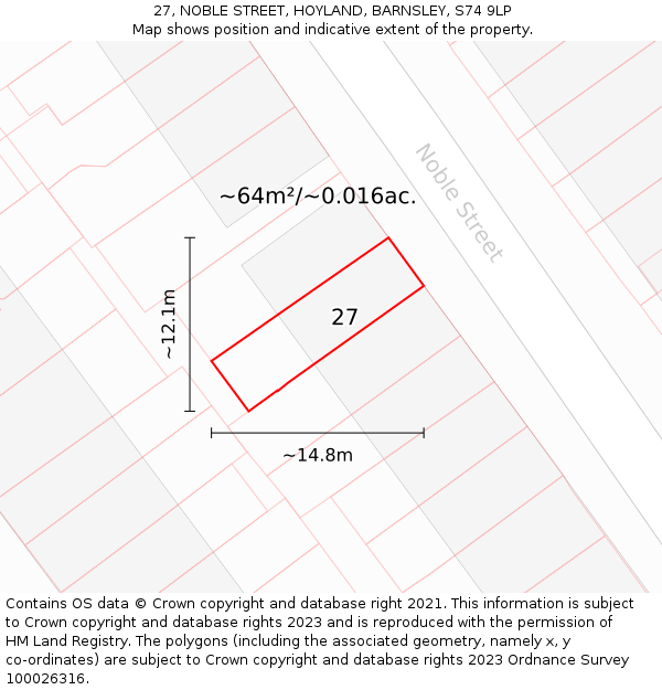 27, NOBLE STREET, HOYLAND, BARNSLEY, S74 9LP: Plot and title map