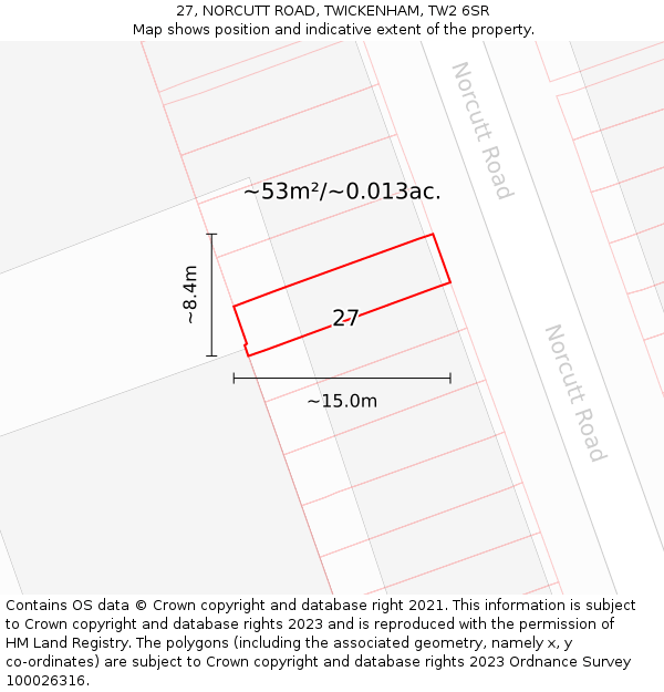 27, NORCUTT ROAD, TWICKENHAM, TW2 6SR: Plot and title map
