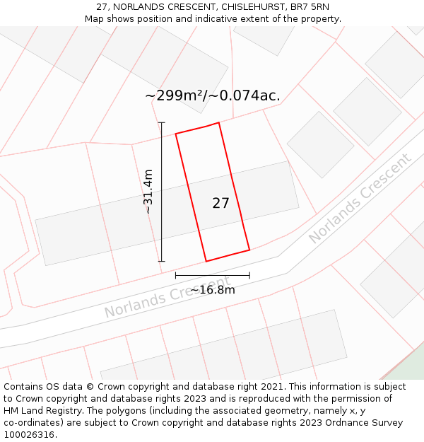 27, NORLANDS CRESCENT, CHISLEHURST, BR7 5RN: Plot and title map
