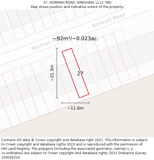 27, NORMAN ROAD, WREXHAM, LL13 7BG: Plot and title map