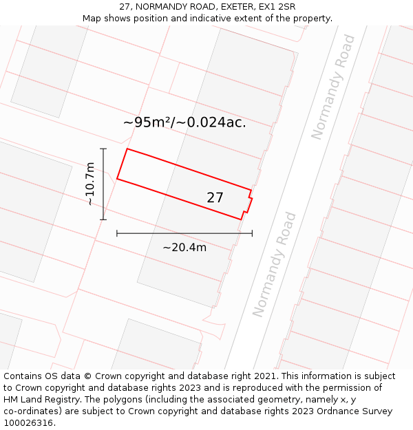 27, NORMANDY ROAD, EXETER, EX1 2SR: Plot and title map