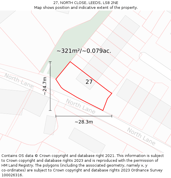 27, NORTH CLOSE, LEEDS, LS8 2NE: Plot and title map