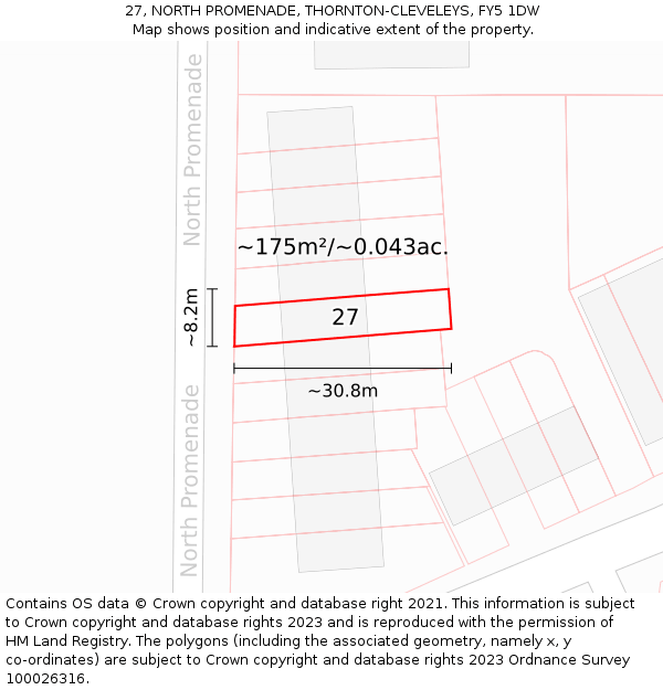 27, NORTH PROMENADE, THORNTON-CLEVELEYS, FY5 1DW: Plot and title map