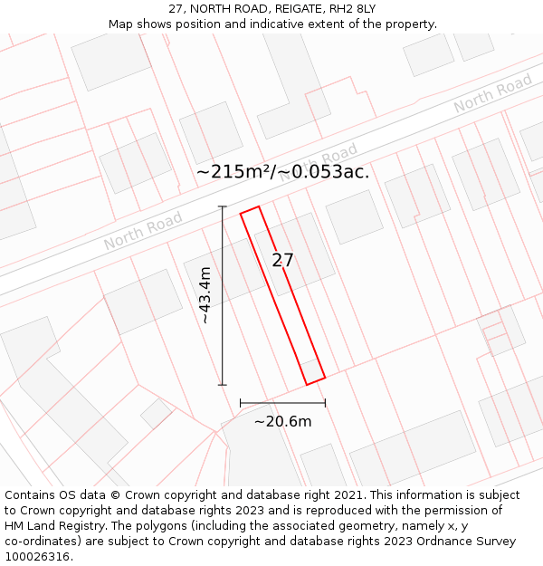 27, NORTH ROAD, REIGATE, RH2 8LY: Plot and title map