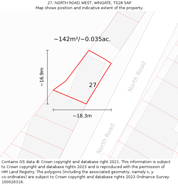 27, NORTH ROAD WEST, WINGATE, TS28 5AP: Plot and title map
