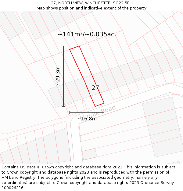 27, NORTH VIEW, WINCHESTER, SO22 5EH: Plot and title map