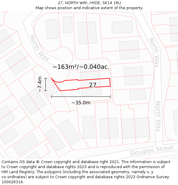 27, NORTH WAY, HYDE, SK14 1RU: Plot and title map