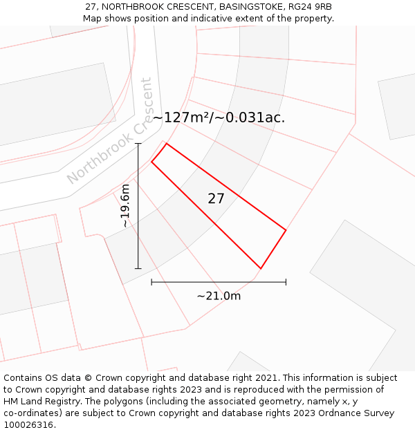 27, NORTHBROOK CRESCENT, BASINGSTOKE, RG24 9RB: Plot and title map