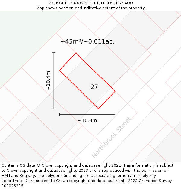 27, NORTHBROOK STREET, LEEDS, LS7 4QQ: Plot and title map