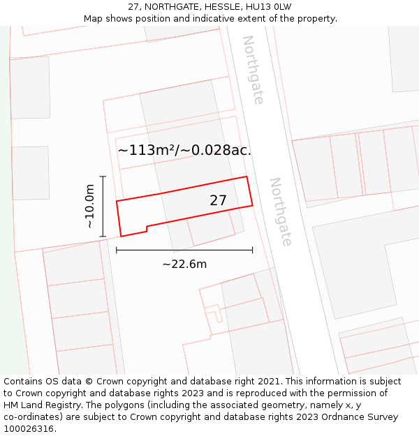 27, NORTHGATE, HESSLE, HU13 0LW: Plot and title map