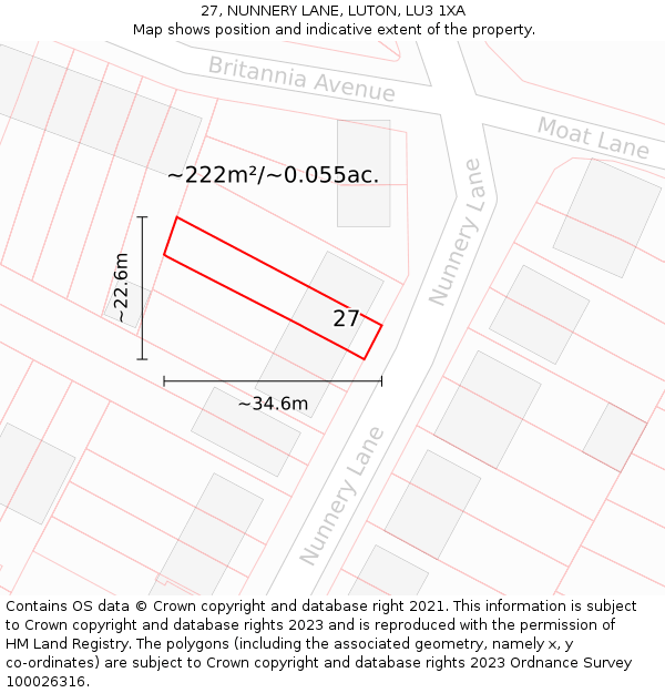 27, NUNNERY LANE, LUTON, LU3 1XA: Plot and title map