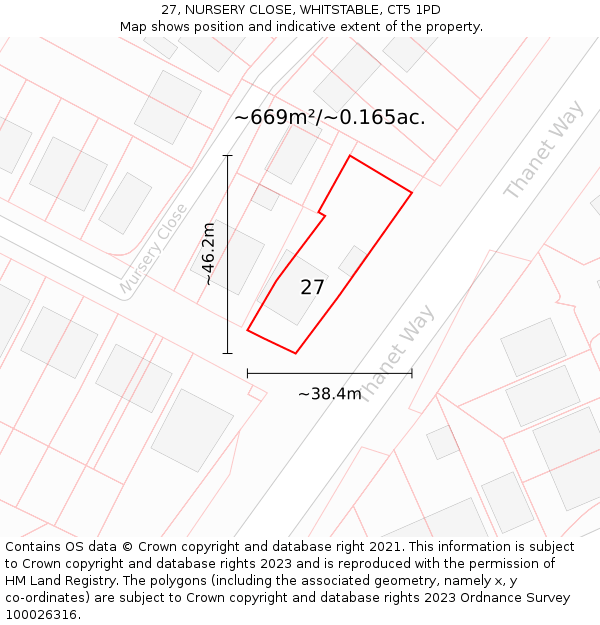 27, NURSERY CLOSE, WHITSTABLE, CT5 1PD: Plot and title map