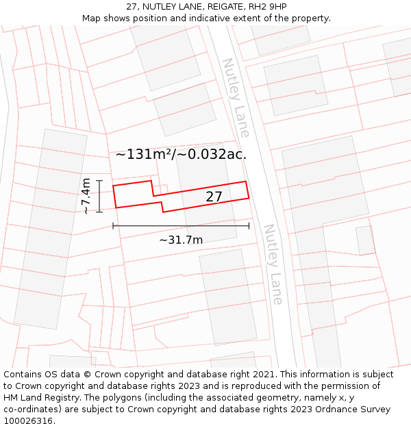 27, NUTLEY LANE, REIGATE, RH2 9HP: Plot and title map