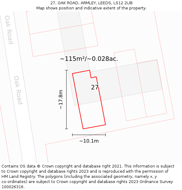 27, OAK ROAD, ARMLEY, LEEDS, LS12 2UB: Plot and title map